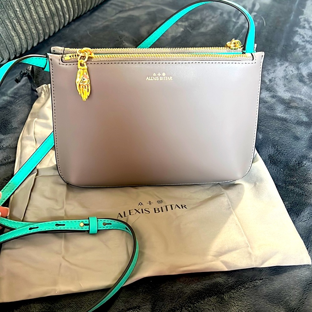 Alexis Bittar Crossbody Genuine w/Italian Leather 14Kt Gold Plated Hand Charms